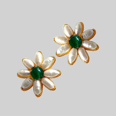 Surat Diamond Be My Guardian Angel - Rice Pearl & Green Onyx Star Earrings Onyx, Pearl Metal Stud Earring