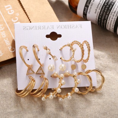 Vembley Vembley Gold-Toned Contemporary Hoop Earrings Set of 9 Alloy Hoop Earring