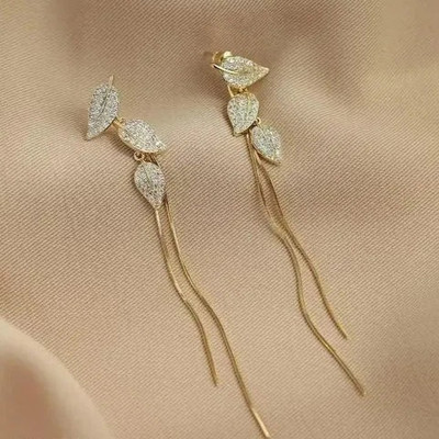MAHADEV CREATION Gold Long Chain Tassel Earrings Crystal Alloy Stud Earring