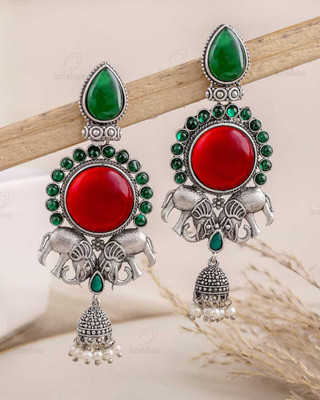 DANGAR ENTERPRISE Traditional Oxidized Elephant Design Earrings with Stone Drop & Jhumka Alloy Jhumki Earring