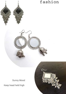 Unique Trader Unique BOHO collection of Silver Jhumkis Combo ( 2 Jhumkis set ) Metal, Alloy Earring Set, Hoop Earring, Chandbali Earring, Jhumki Earring