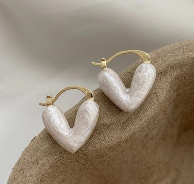 BLINGEE Trendy White Heart Drop Hoop Korean Earrings For Women Girls Fashion Earring Alloy Earring Set, Hoop Earring