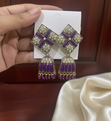Rivelle Rivelle Antique Gold-Plated purple Jhumka Earrings with Stones & Beads Metal Jhumki Earring