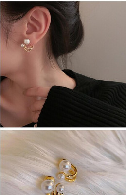 HYT GLOBAL ENTERPRISES Double Pearl Earrings Pearl Alloy Stud Earring Pearl Alloy Stud Earring