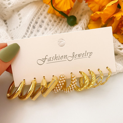 veyra Trendy 5 Pair Gold Plated Hoop Earrings Set for Women & Girls Alloy Hoop Earring