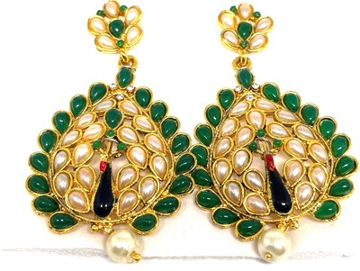 Hoopwell Gold Plated Pota Stone Peacock Dangler Earrings Alloy, Stone Drops & Danglers