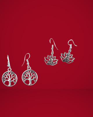 MIRA CREATION Antique Silver Combo Earrings Pack – Tree of Life & Vintage Coin Alloy Hoop Earring