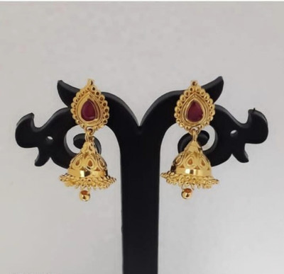 SSFJ Traditional jhumka 1gram gold Stylish party wear Screw back Earrings for girls Ruby Brass, Copper, Alloy Jhumki Earring, Drops & Danglers