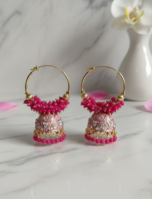 THEKAMAL HOOP PINK Beads, Crystal, Diamond Alloy Stud Earring, Hoop Earring, Jhumki Earring, Earring Set