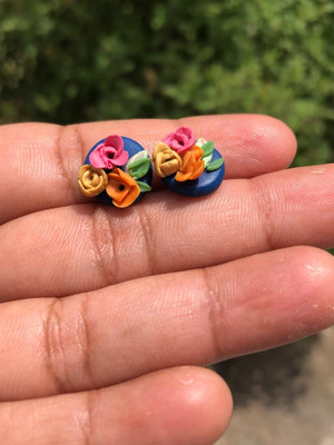 NIKITA CREATION Polymer clay stud with dual colour flower detailing Alloy Stud Earring