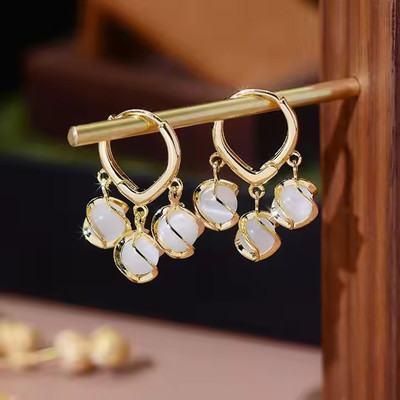 Fashion Frill Earrings Set Golden Jhumka Korean Pearl Earring for Women Gift for Women & Girl Pearl Stainless Steel Drops & Danglers
