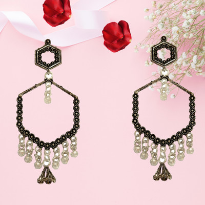 Jewelica Trendy Oxidised Silver Hexagon Hoop Jhumka Earrings for Women & Girls Plastic Jhumki Earring