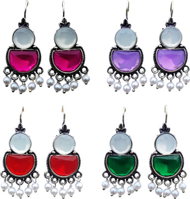 ARearring rendy Oxidised Silver Plated Colorful Jhumka Earrings (4 in 1 Combo pack) Cubic Zirconia Alloy Jhumki Earring, Drops & Danglers
