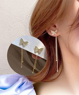house of common Korean Drop Earrings | Stylish AD With Butterfly Earrings |For Women/Girls Pearl, Crystal, Cubic Zirconia, Diamond Alloy Drops & Danglers