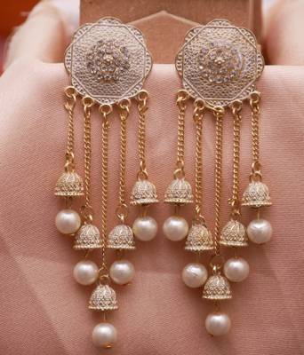 Jhumka with chain earrings sale