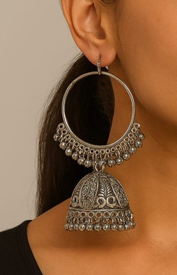 Divine creation Oxidised Silver Hoop Jhumka Earrings Alloy Hoop Earring