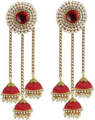 Sanj Three Base with stud silk thread earrings Jhumka for Women & Girls Fabric Jhumki Earring