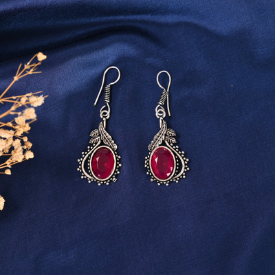 Mishaara Mishaara Silver Oxidized Red Drop Earrings for Womens & Girls Ruby Brass Drops & Danglers