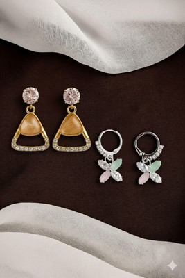 Middora Stylish Combo Earrings Set | Gold Drop & Silver Hoop Earrings for Women & Girls Alloy Drops & Danglers