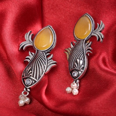 sunhari jewels Ox Yellow Stone Fish Design Earring Alloy Earring Set
