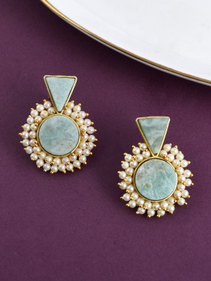 Silvermerc Designs Gold Toned Stone Studded Ethnic Earrings Brass Drops & Danglers