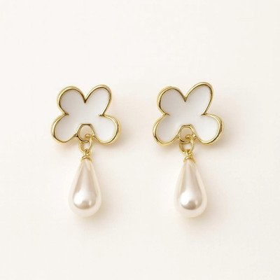 Reshmin Ivory Bloom Pearl Drop Earrings Alloy Hoop Earring