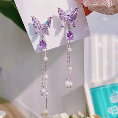 Kradhika Korean Earrings For Girls & Women /Beautiful Butterfly Earrings Zircon Alloy Drops & Danglers