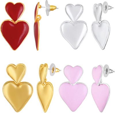 mahi Combo of 4 Dual Heart Drop Earrings Alloy Hoop Earring