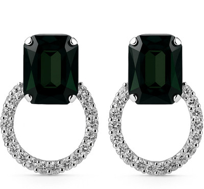 ONLINE_ESHOP Online_Eshop Black Topaz Rhinestone Oval Design Crystal Alloy Stud Earring