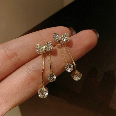 Exotique KOREAN STUDDED BOW TASSEL DROP EARRINGS FOR WOMEN AND GIRLS Alloy Drops & Danglers