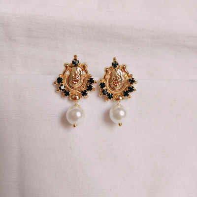 kurdekars divuu green stones pearls fitted Laxmi earring Copper Drops & Danglers