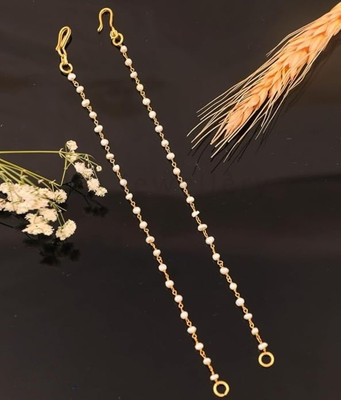 Shreenath Corporation Classic Pearl Studded Gold Plated 1 Layered Ear Chain Pearl Brass Cuff Earring