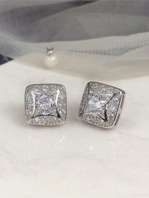 VAGHBHATT Vaghbhatt Elegant Square Halo CZ Stud Earrings for Men & Boys – Silver Finish Crystal Stainless Steel Stud Earring