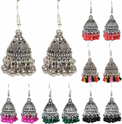 house of common Oxidised Light Weight Stylish Fancy Party Wear Jhumka Afgani Earrings Set Combo Beads German Silver, Enamel, Plastic, Brass, Metal Earring Set, Jhumki Earring, Tunnel Earring, Drops & Danglers house of common Oxidised Light Weight Stylish Fancy Party Wear Jhumka Afgani Earrings Set Combo Beads German Silver, Enamel, Plastic, Brass, Metal Earring Set, Jhumki Earring, Tunnel Earring, Drops & Danglers