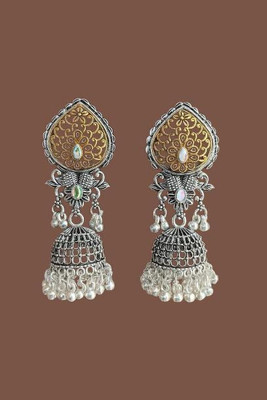 Sangam Divine Oxidise_Silver and Gold Stainless Steel Jhumki Earring