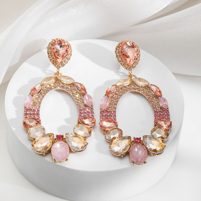 RUBANS Rubans 18K Gold-Plated Oval Pink & Champagne Crystal Statement Dangle Earrings Brass Drops & Danglers