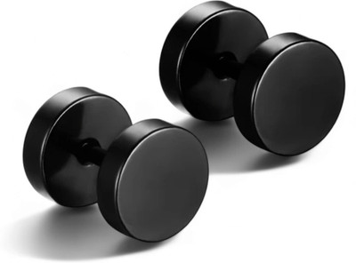 EndlessFashion Trending Black Round Barbell Dumbbell Screw Back Bali For Men Women Unisex Stainless Steel Huggie Earring, Stud Earring, Earring Set