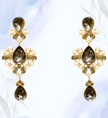 AKISON JEWELS Long Earrings Flower earrings Korean Earrings party wear earrings Pearl, Cubic Zirconia, Diamond, Crystal Alloy Earring Set, Drops & Danglers, Tassel Earring