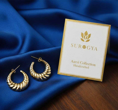 Surogya Aarvi Collection Handcrafted Sculpted Gold-Tone Hoop Earrings Stainless Steel Hoop Earring