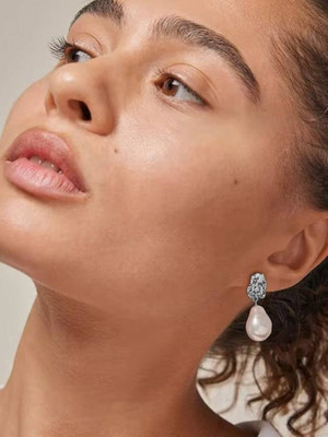 glowtesto Korean Style Pearl Drop Earrings for Women, Sterling Steel Alloy Drops & Danglers