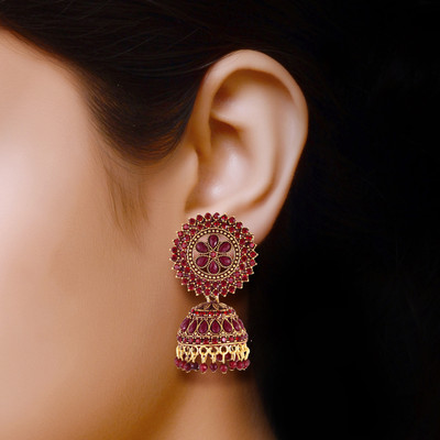 MEENAZ maroon earrings women girls meenakari oxidised jhumkas jhumka moti party daily Pearl, Beads, Cubic Zirconia, Zircon, Crystal, Diamond Metal Stud Earring, Drops & Danglers, Earring Set, Jhumki Earring