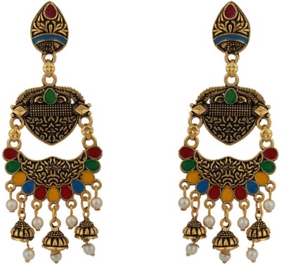 Styylo Jewels Traditional Gold Plated PartyWear Multicolour Meenakari Earring_SJ Pearl Brass Drops & Danglers