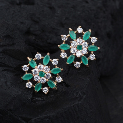 Jewels Corner CUTY WITH ARROW GREEN Ad Earring Cubic Zirconia Brass Stud Earring