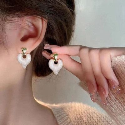 MAHADEV CREATION New Korean White Heart Earrings Crystal Alloy Stud Earring