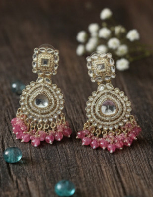 DHVANI Beaded Kundan Drop Earrings Pearl Alloy Chandbali Earring