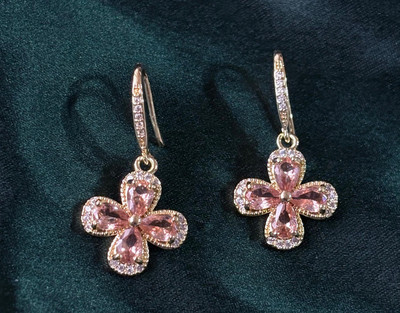 Aira Creations Pink Crystal AD Studded Earrings Brass Drops & Danglers