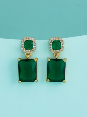 Kushal's Fashion Jewellery Green Gold-Plated Party Zircon Trendy Drop Earrings Zircon Copper Drops & Danglers