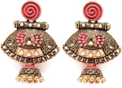 Karatcart Gold Plated Pink Meena Pearl Kundan Drop Jhumki Earrings for Women Pearl Alloy Jhumki Earring