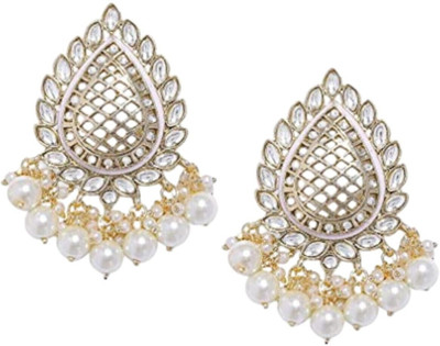 ANOUK Gold Plated Kundan Studded Peach and Pearls Beaded Stud Earrings for women Brass Stud Earring