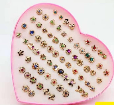 DIVINE 36 Pairs of Golden Plated Multi design Studs, Earrings for Girls1 Box) Plastic Stud Earring